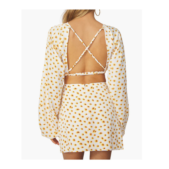 WeWoreWhat Satin Mini Slip Skirt Ditsy Floral Daisies White Revolve XS NWT - Picture 2 of 11